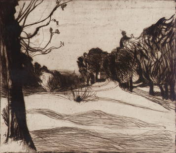 Roderic O'Conor (Irish, 1860-1940) Paysage Drypoint, 1893, on heavy cream laid paper, a good imp...: Roderic O'Conor (Irish, 1860-1940)Paysage Drypoint, 1893, on heavy cream laid paper, a good impression with strong burr, with wide margins, framed Plate 200 x 230mm (7 7/8 x 9 1/8in)Sheet 303 x 420mm