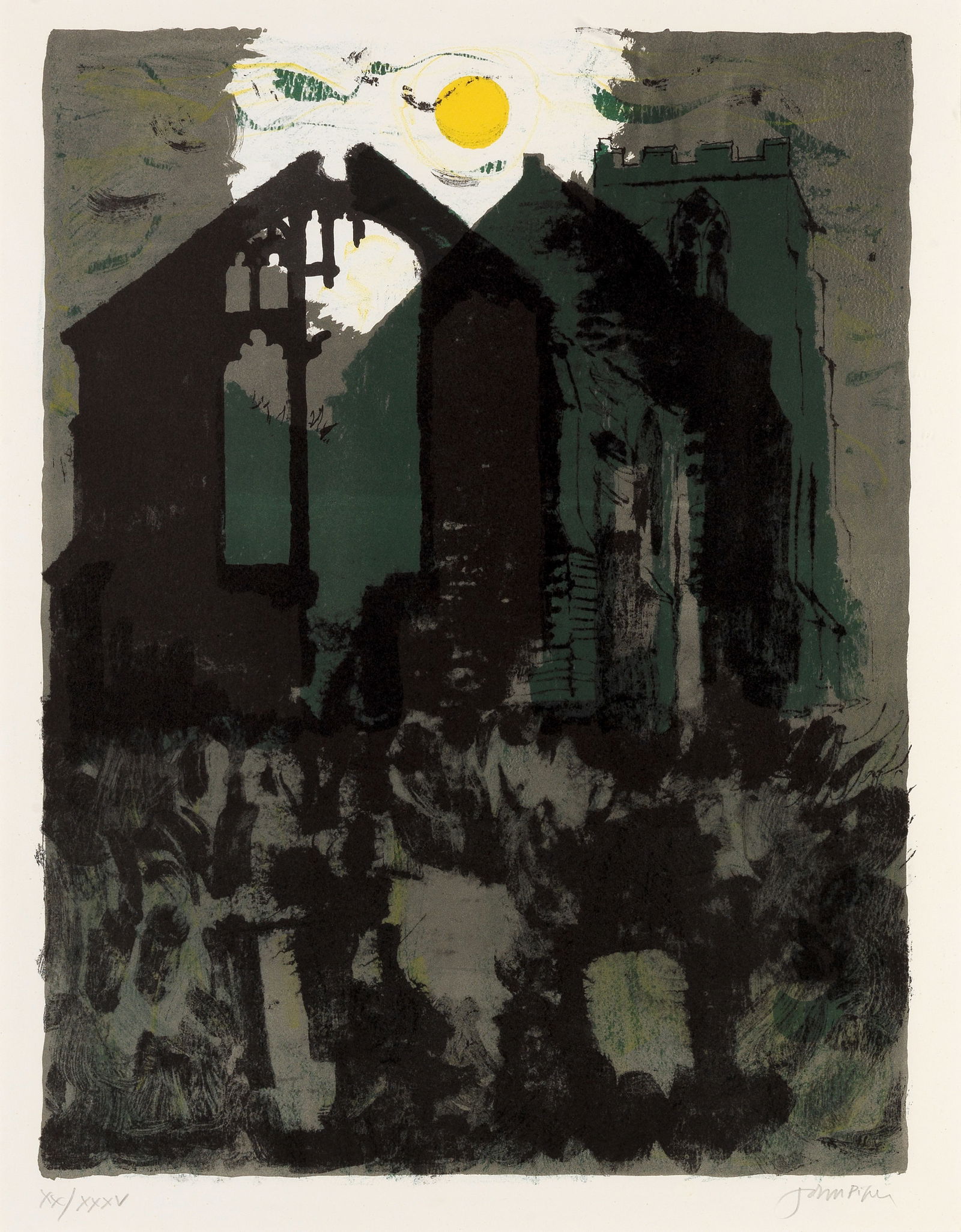 John Piper C.H. (British, 1903-1992) Wiggenhall, St Peter, from Portfolio of Prints by British A...: John Piper C.H. (British, 1903-1992)Wiggenhall, St Peter, from Portfolio of Prints by British Artists (Levinson 254) Lithograph in colours, 1975, on wove paper, signed and numbered XX/XXXV in pencil,