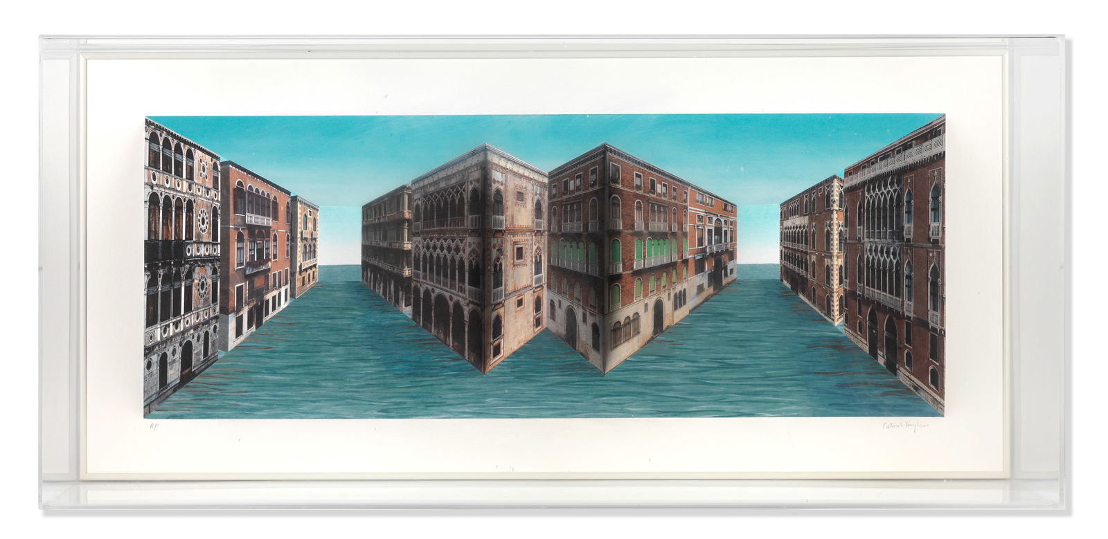Patrick Hughes (British, born 1939) Grand Canals 3D lithographic multiple with hand-colouring, 2...: Patrick Hughes (British, born 1939)Grand Canals 3D lithographic multiple with hand-colouring, 2007, on wove paper, signed and inscribed 'AP' in pencil, an artist's proof aside from the numbered editio