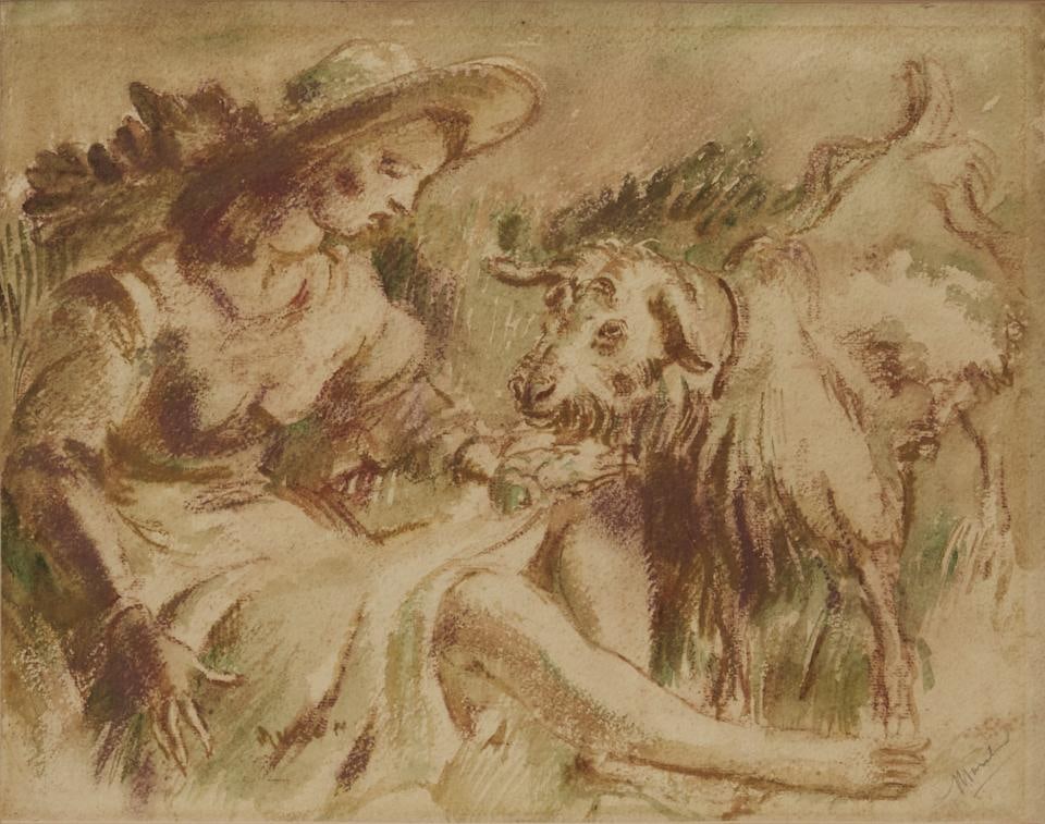 Arthur Murch (1902-1989) Figure Group: Arthur Murch (1902-1989) Figure Group Pastoral Scene verso (double sided) signed lower right: 'Murch' watercolour, ink and wash 32.0 x 39.0cm (12 5/8 x 15 3/8in). Footnotes: PROVENANCE The Fred and El