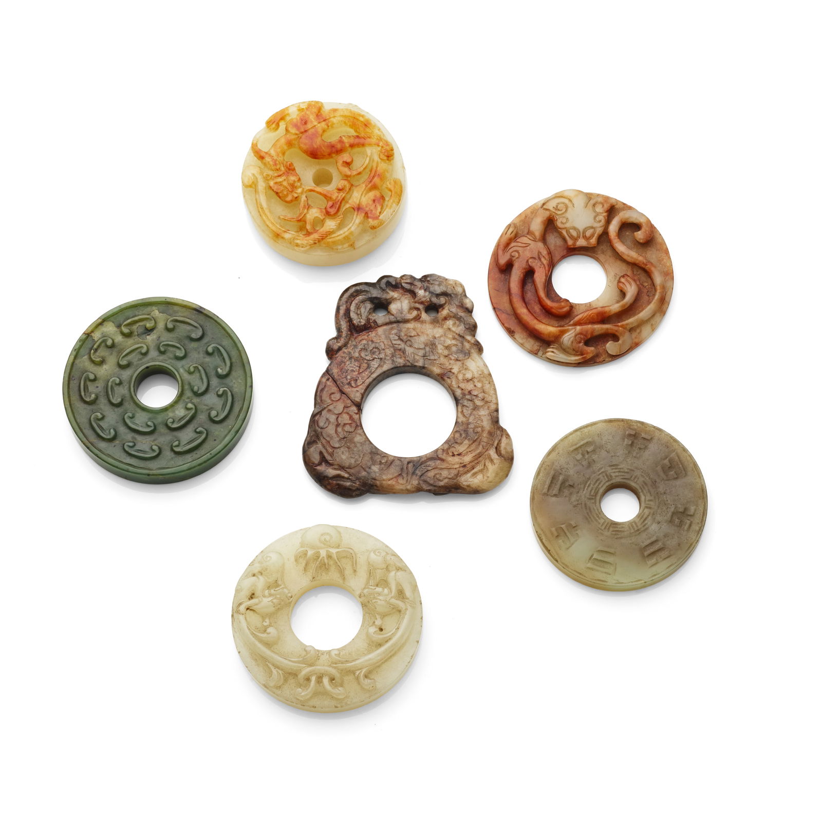 A GROUP OF SIX JADE BI DISCS 20th Century (6) (1 of 1)