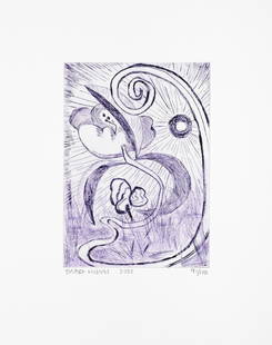 Shara Hughes (American, born 1981) Night Opening Etching and drypoint in purple, 2022, on BFK Ri...: Shara Hughes (American, born 1981) Night Opening Etching and drypoint in purple, 2022, on BFK Rives wove paper, signed, dated and numbered 91/100 in pencil, published by Texte Zur Kunst, Berlin, the f