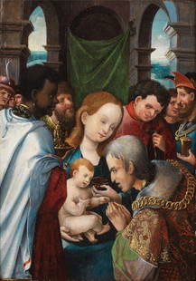 Workshop of Jan Swart van Groningen (Groningen circa 1500-circa 1560 Antwerp?) The Adoration of ...: Workshop of Jan Swart van Groningen (Groningen circa 1500-circa 1560 Antwerp?) The Adoration of the Magi oil on panel 32.9 x 24cm (12 15/16 x 9 7/16in). Footnotes: Provenance Private Collect
