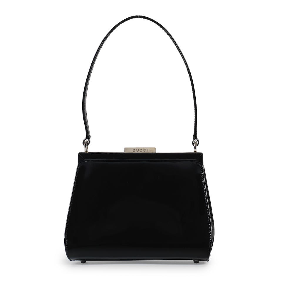Tom Ford For Gucci A Small Black Patent Leather Frame Top Handle