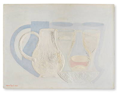 AMEDEE OZENFANT (1886-1966) Whites ou Composition à la cruche et au verre: AMEDEE OZENFANT (1886-1966) Whites ou Composition à la cruche et au verre signé et daté 'Ozenfant 1942'(en bas à droite) huile sur panneau Peint en 1942 signed and dated 'Ozenfant