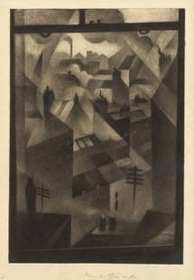 Christopher Richard Wynne Nevinson A.R.A. (British, 1889-1946) From an Office Window Mezzotint, ...: Christopher Richard Wynne Nevinson A.R.A. (British, 1889-1946) From an Office Window (Black 46) Mezzotint, 1918, on laid paper, an unsigned impression, framed Plate 253 x 178mm (10 x 7in) Sheet 292 x