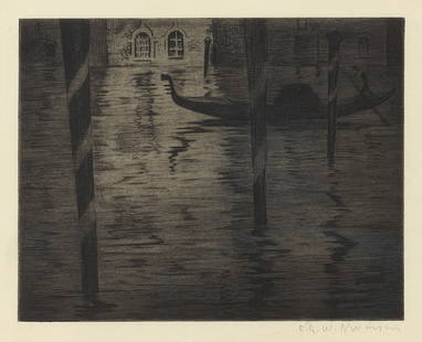 Christopher Richard Wynne Nevinson A.R.A. (British, 1889-1946) Venice Night Drypoint, circa 1920...: Christopher Richard Wynne Nevinson A.R.A. (British, 1889-1946) Venice Night (Black 70) Drypoint, circa 1920, a good impression, on laid paper, signed in pencil, framed Plate 138 x 176mm (5 3/8 x 6 7/8