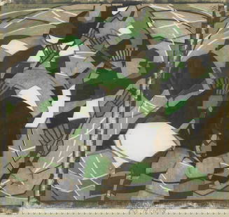 Lill Tschudi (Swiss, 1911-2004) Ice Hockey Linocut printed in black, green and greyish beige, 19...: Lill Tschudi (Swiss, 1911-2004) Ice Hockey (Coppel LT 31) Linocut printed in black, green and greyish beige, 1933, on tissue thin oriental laid paper, signed, titled, and numbered 17/50 in pencil, fra