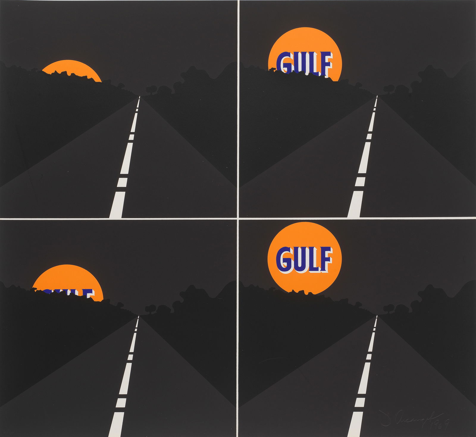 Allan D'Arcangelo (American, 1930-1998) Nicolas Calas, From Speed to Tension, Edition Domberger,...: Allan D'Arcangelo (American, 1930-1998) Nicolas Calas, From Speed to Tension, Edition Domberger, Stuttgart, 1969 The complete set of seven screenprints in colours, one with a collaged postcard (as iss