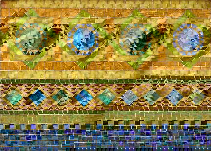 TIFFANY STUDIOS (1899-1930) Mosaic Sample Panelcirca 1900decorated with repeated geometric patt...: TIFFANY STUDIOS (1899-1930) Mosaic Sample Panel circa 1900 decorated with repeated geometric patterns, favrile glass, framed 24 5/8 x 17 7/8in (62.5 x 45.4cm) Footnotes: Mosaic panels by Tiffany Studi