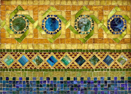 TIFFANY STUDIOS (1899-1930) Mosaic Sample Panelcirca 1900decorated with repeated geometric patt...: TIFFANY STUDIOS (1899-1930)Mosaic Sample Panelcirca 1900decorated with repeated geometric patterns, favrile glass, framed24 5/8 x 17 7/8in (62.5 x 45.4cm)Footnotes:Mosaic panels by Tiffany Studios