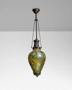 TIFFANY STUDIOS (1899-1930) Rare Stalactite Shade circa 1905favrile glass, patinated bronzedrop ...: TIFFANY STUDIOS (1899-1930)Rare Stalactite Shade circa 1905favrile glass, patinated bronzedrop height 38in (96.5cm); height of shade 13 1/2in (34cm); diameter of shade 9 1/2in