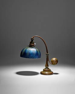 TIFFANY STUDIOS (1899-1930) Counter Balance Table Lampcirca 1910damascene favrile glass, patinat...: TIFFANY STUDIOS (1899-1930)Counter Balance Table Lampcirca 1910damascene favrile glass, patinated bronze, stamped 'TIFFANY STUDIOS NEW YORK 417', shade engraved 'LCT favrile'height 16 1/2in (42cm);