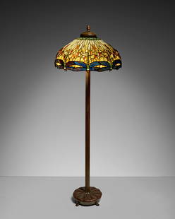 TIFFANY STUDIOS (1899-1930) 'Dragonfly' Floor Lamp1910-15leaded glass, patinated bronze, shade s...: TIFFANY STUDIOS (1899-1930)'Dragonfly' Floor Lamp1910-15leaded glass, patinated bronze, shade stamped twice 'TIFFANY STUDIOS NEW YORK 5073'diameter 22in (56cm) height 10 3/4in