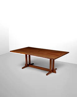 GEORGE NAKASHIMA (1905-1990) Frenchman's Cove II Dining Table1970 American black walnut, with th...: GEORGE NAKASHIMA (1905-1990)Frenchman's Cove II Dining Table1970 American black walnut, with three butterflies, ink mark 'LESTER'; sold together with a copy of the order card height 29in (74cm);