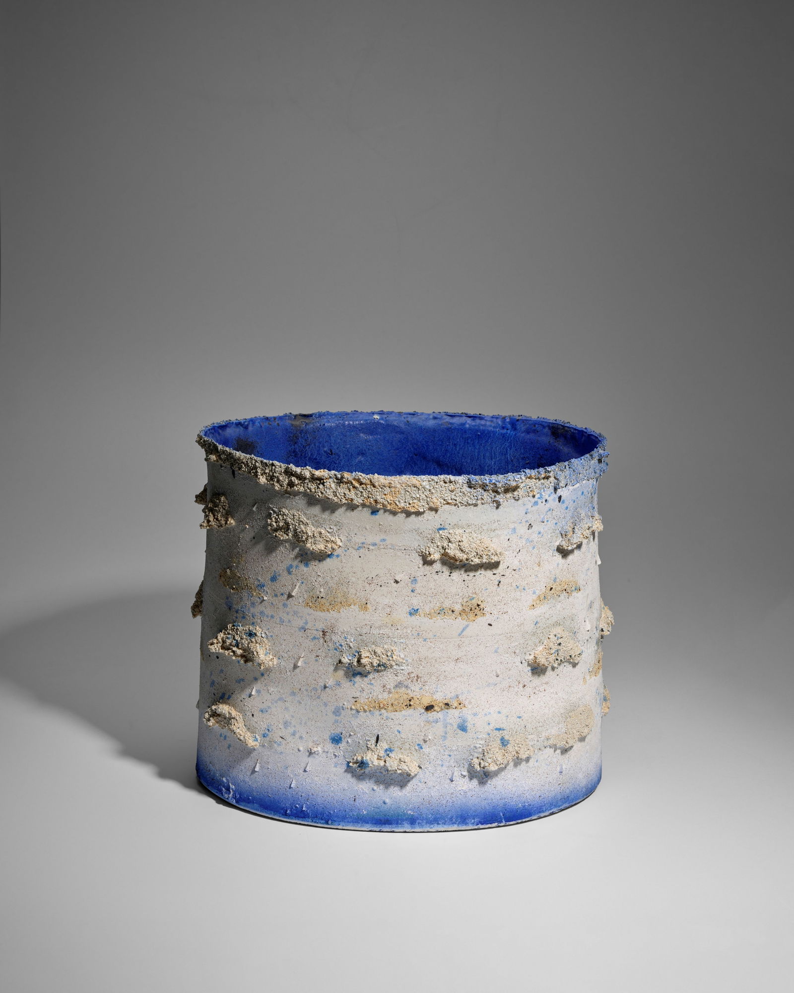 BODIL MANZ (BORN 1943) Jar2002-04sand cast porcelain, matte white and cobalt glaze with protrudi...: BODIL MANZ (BORN 1943) Jar 2002-04 sand cast porcelain, matte white and cobalt glaze with protruding elements, reduction fired, ink mark 'BODIL MANZ' height 16in (41cm) width 18in (46cm) width 15 3/4i