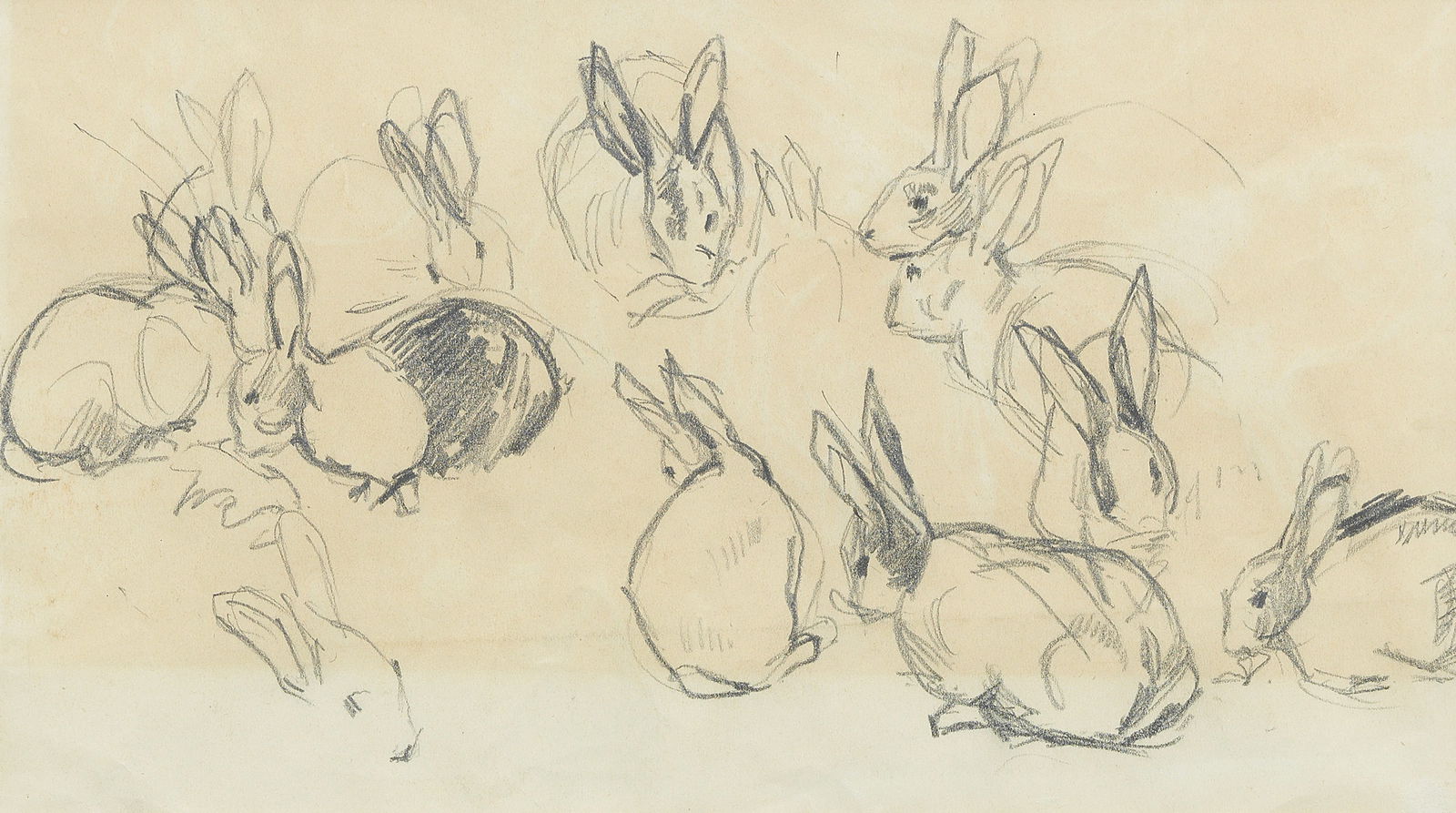Joseph Crawhall RSW (British, 1861-1913) Study of rabbits sheet 24 x 31.5cm (9 7/16 x 12 3/8in),... (1 of 1)