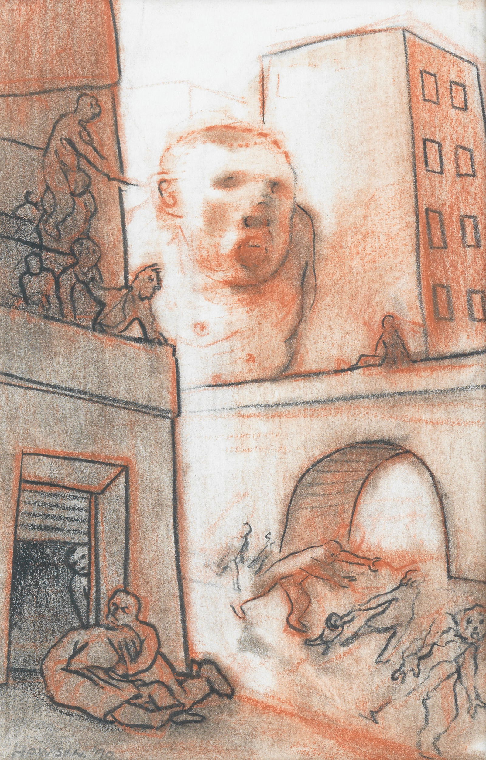 Peter Howson OBE (British, born 1958) The Spectre of Stockholm: Peter Howson OBE (British, born 1958)The Spectre of Stockholm signed and dated 'Howson '90' (lower left)charcoal and pastel20.5 x 14cm (8 1/16 x 5 1/2in).Footnotes:ProvenanceWith Ewan Mundy Fine Art L