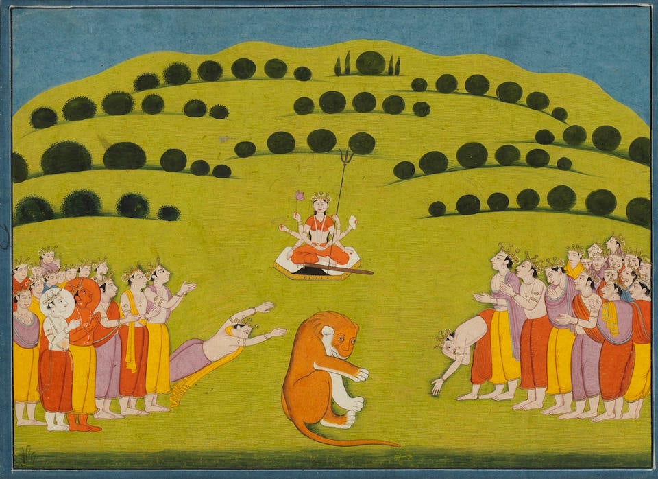 ILLUSTRATION D'UNE SÉRIE DE DEVI MAHATMYA: LES DIEUX IMPLORENT L'AIDE D'AMBIKA GULER, FIN D... (1 of 1)