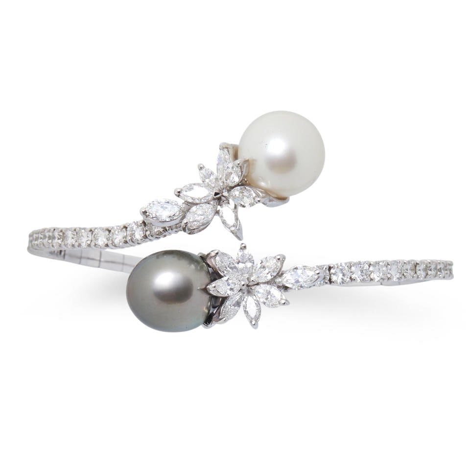 STEFAN HAFNER: AN 18K WHITE GOLD, TAHITIAN PEARL, SOUTH SEA PEARL, AND DIAMOND BRACELET (1 of 4)