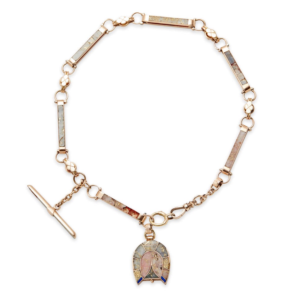 AN ANTIQUE ROSE GOLD AND QUARTZ WATCH CHAIN (1 of 2)