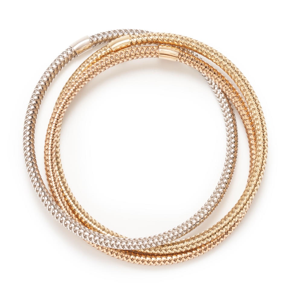 ROBERTO COIN: AN 18K TRI-COLOR GOLD BANGLE BRACELET, ITALY (1 of 2)