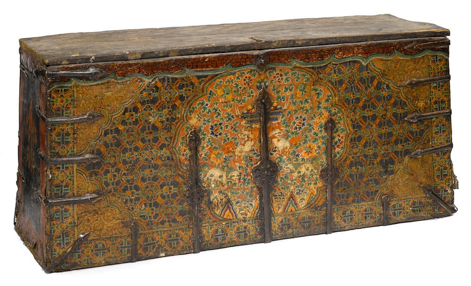 A TIBETAN POLYCHROME PAINTED WOOD CHEST (1 of 1)