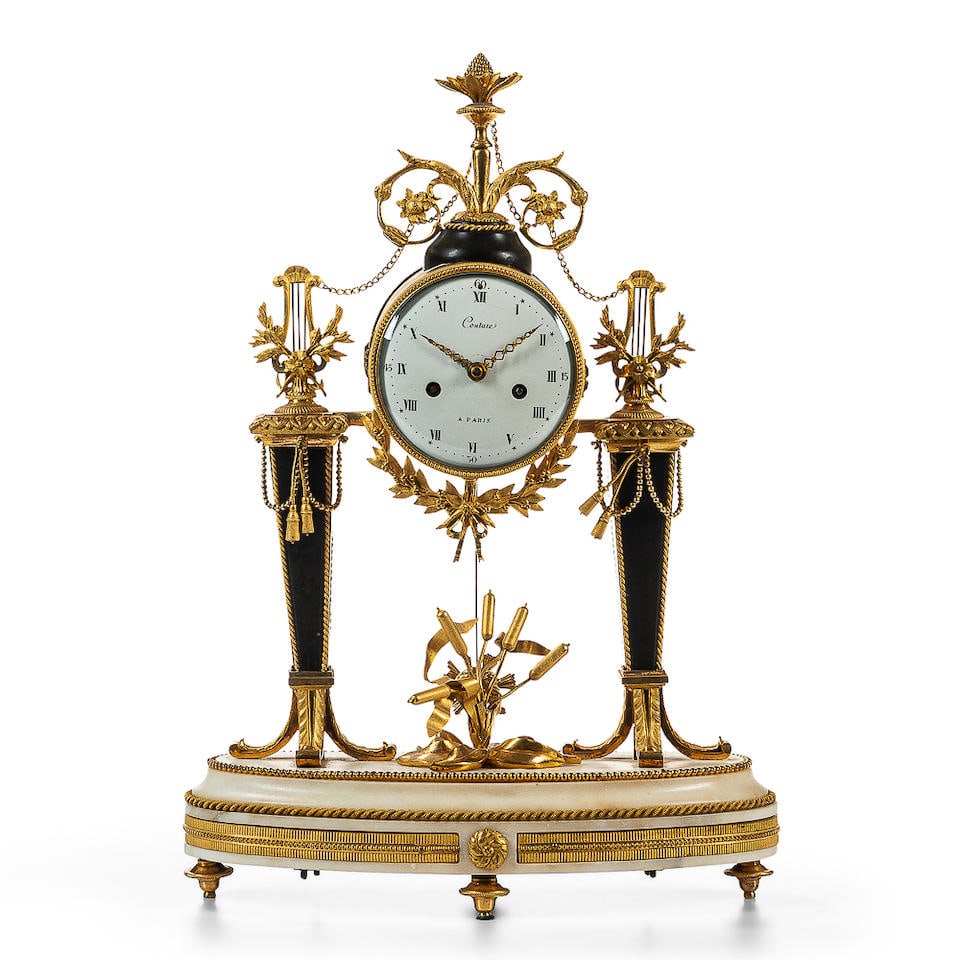 FRENCH FIRE-GILT AND ALABASTER SHELF CLOCK (1 of 3)