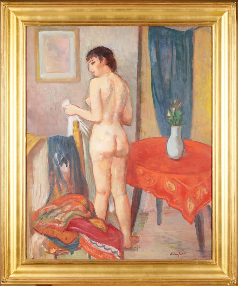 BERNARD KARFIOL (AMERICAN, 1886-1952) STANDING NUDE: BERNARD KARFIOL (AMERICAN, 1886-1952) STANDING NUDE • Oil on canvas • Signed 'B. Karfiol' (lower right) • Inscribed 'By Bernard Karfiol from Estate of Dorothy Varian / Woodstock, N.Y