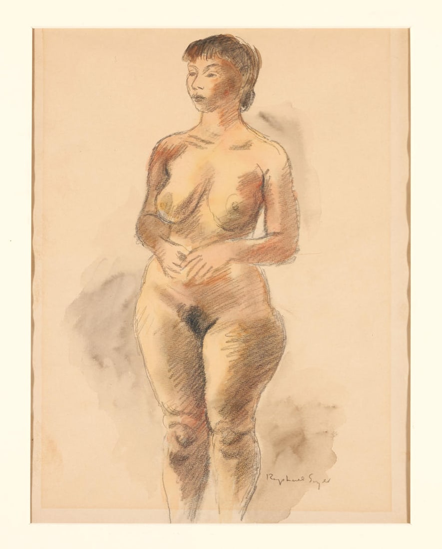 Raphael Soyer (1899-1987) Standing Nude 14 1/2 x 11 3/8 in.: Raphael Soyer (1899-1987) Standing Nude signed 'Raphael Soyer' (lower right) watercolor and graphite on paper 14 1/2 x 11 3/8 in. For further information on this lot please visit Bonhams.com For furth