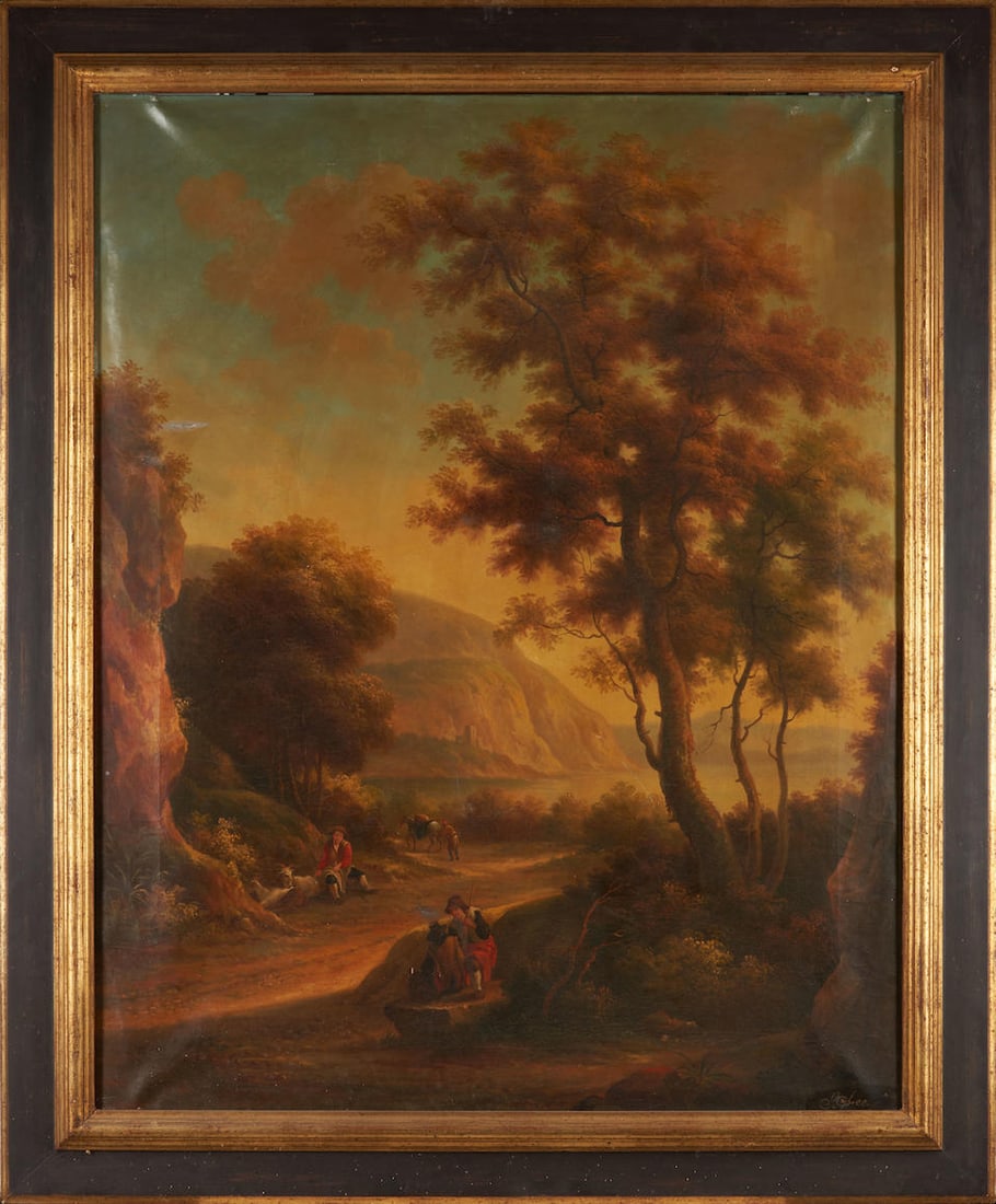 Anglo-Dutch School (19th century) Travelers Resting on a Road with Livestock and a Bay in the Di... (1 of 4)