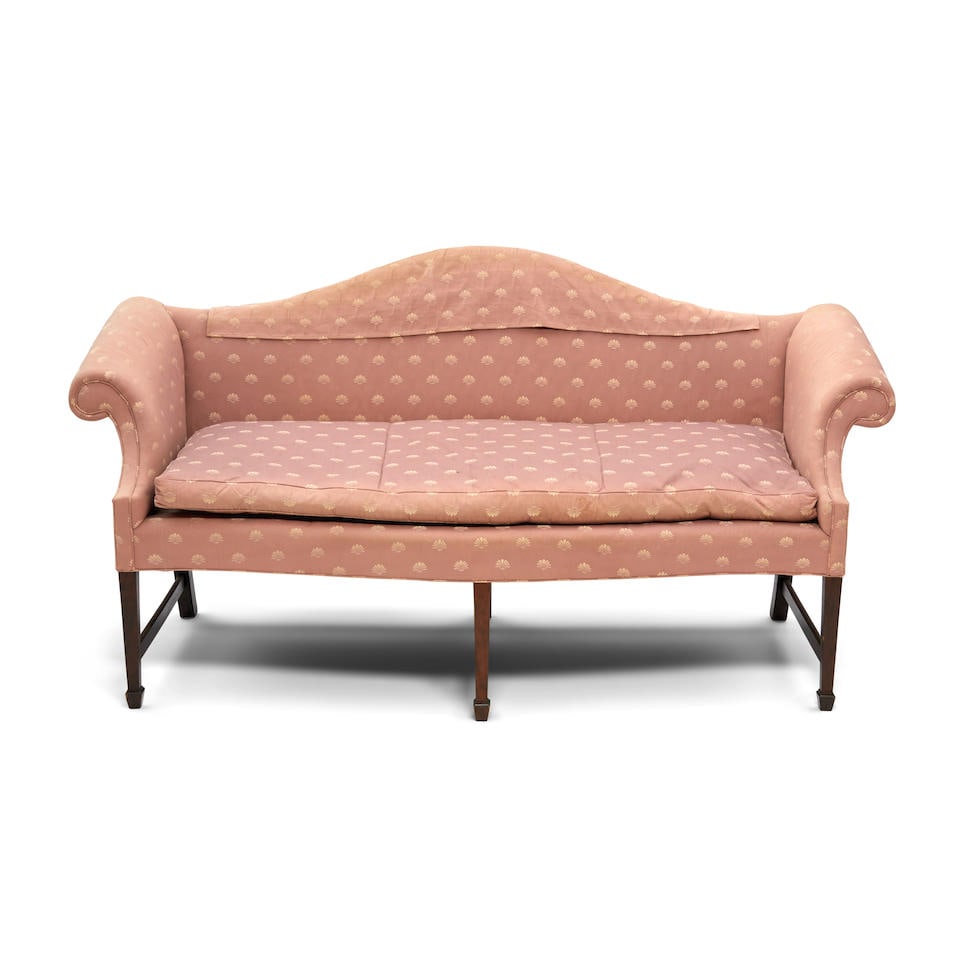 Chippendale-style Mahogany and Upholstered Camelback Settee: Chippendale-style Mahogany and Upholstered Camelback Settee 20th century, possibly Jeffrey Greene, ht. 35, wd. 73, dp. 26 in. For further information on this lot please visit Bonhams.com For further i