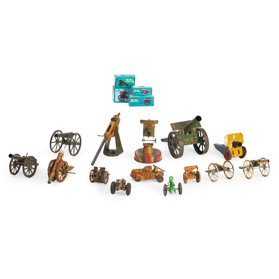 Eighteen Toy Cannons: Eighteen Toy Cannons 20th century, of forms representing the 18th century through World War II. For further information on this lot please visit Bonhams.com For further information about this lot plea