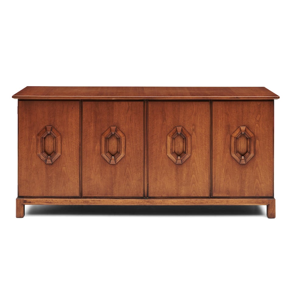 MID-CENTURY MODERN HENREDON WALNUT AND WALNUT-VENEER CREDENZA (1 of 2)