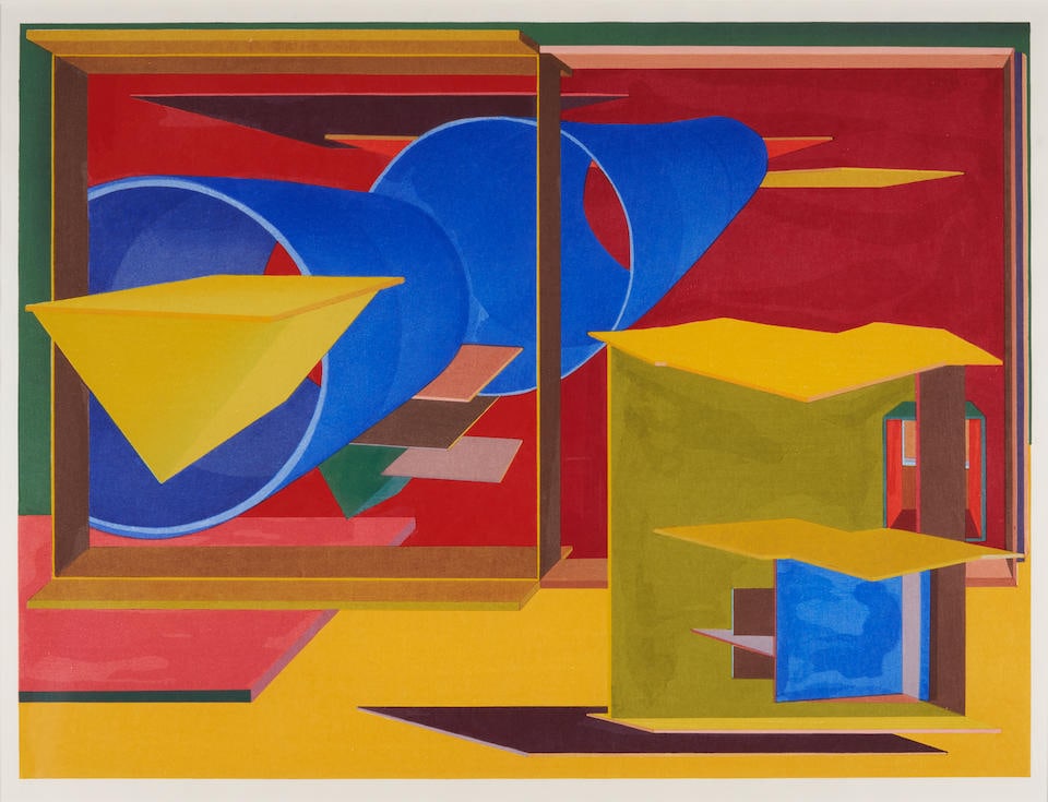 Al Held (American, 1928-2005); Pachinko;: Al Held (American, 1928-2005) Pachinko, 1989 Color woodcut on Echizen Kozo paper; inscribed with characters in pencil lower left, numbered and signed '83/125 Al Held' on the verso, publisher's (Crown