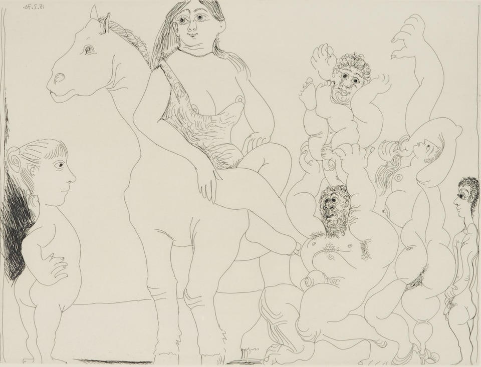 Pablo Picasso (Spanish, 1881-1973); Le cirque de la vie observe, par une petite fille, number 14... (1 of 4)