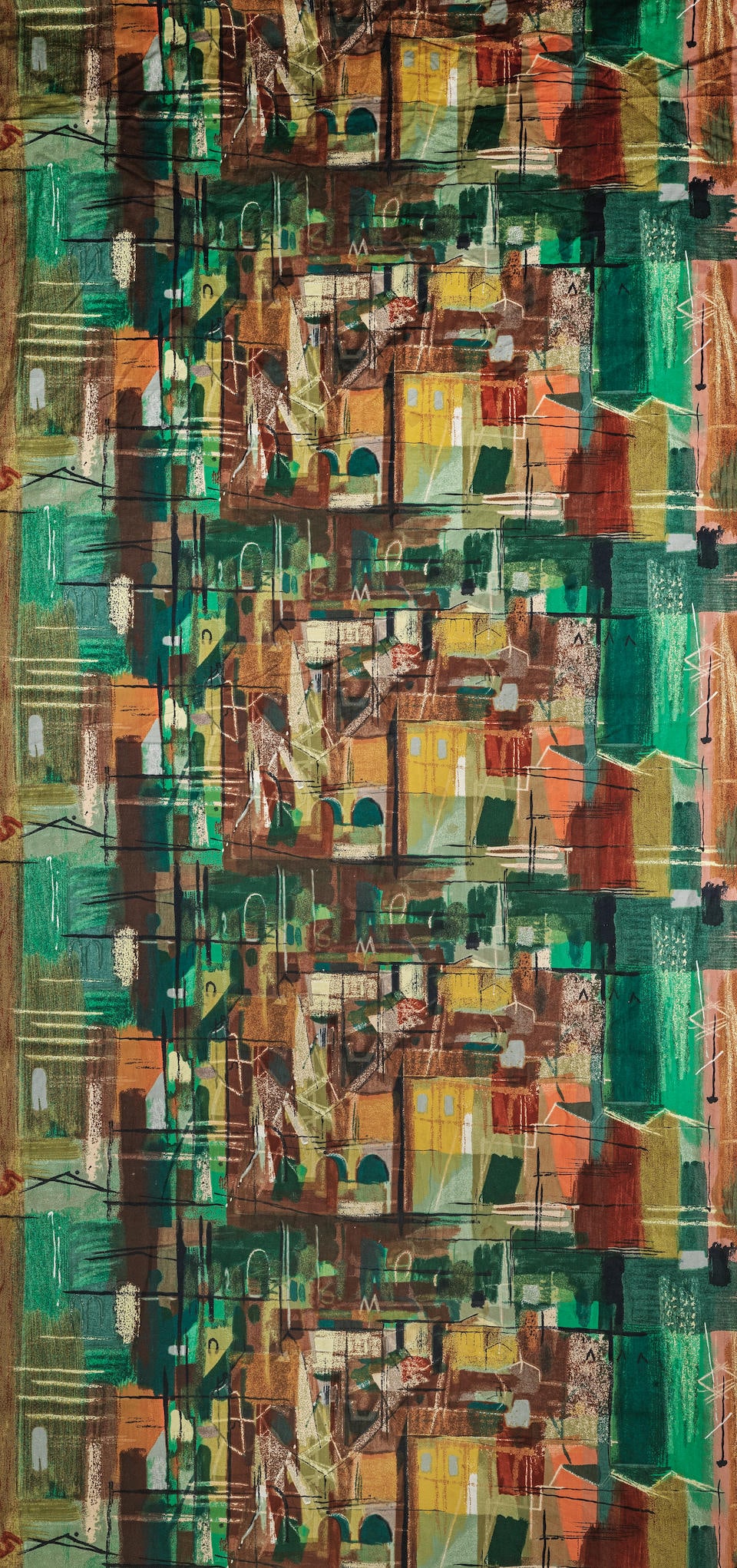 John Piper for Arthur Sanderson 'Stones of Bath' fabric length, 1962: John Piper for Arthur Sanderson 'Stones of Bath' fabric length, 1962 Screenprint on cotton. 1600 x 120 cm With manufacturer's marks to the hemline This lot is subject to the following lot symbols: AR