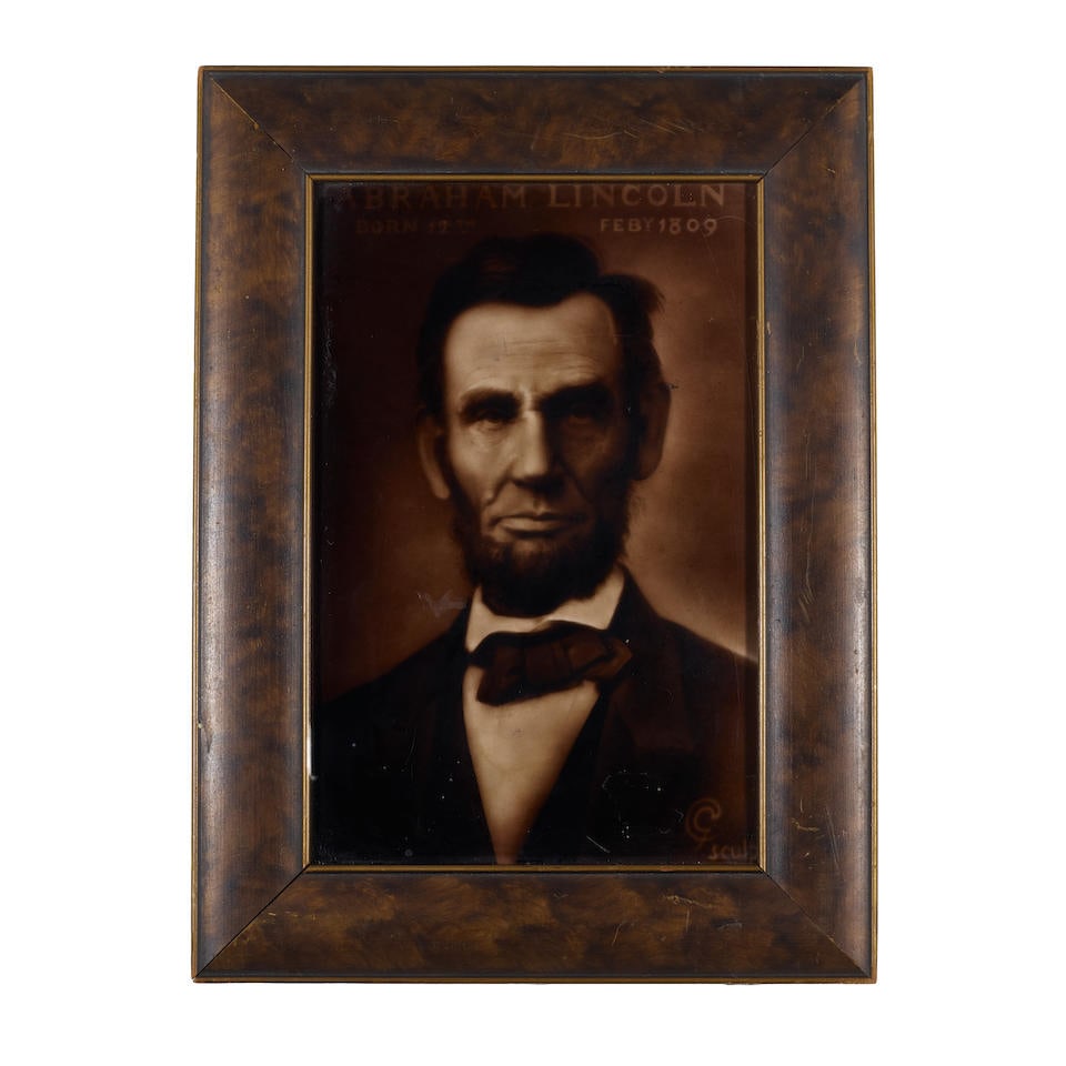 AN ABRAHAM LINCOLN STAFFORDSHIRE TILE. Sherwin & Cotton Eastwood Tile Works for Hanley Staffords...: AN ABRAHAM LINCOLN STAFFORDSHIRE TILE. Sherwin & Cotton Eastwood Tile Works for Hanley Staffordshire Image after Alexander Gardner's 1864 portrait of Lincoln. Back inscribed 'In COMMEMORATION / of the