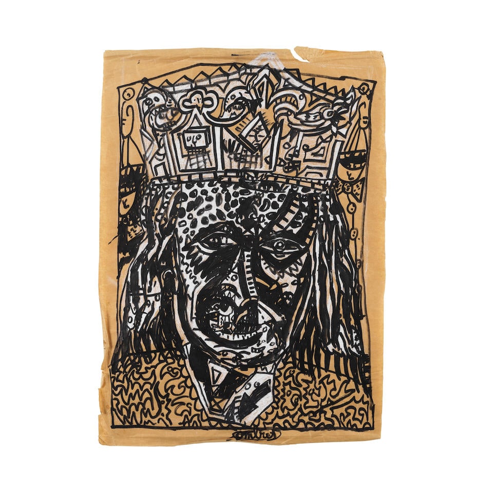 ROBERT COMBAS (N. 1957) Portrait du Roi Jean Attali, décédé l'année derni...: ROBERT COMBAS (N. 1957) Portrait du Roi Jean Attali, décédé l'année dernière. Il était un des rois du marais artistique 1999 signé acrylique et encre sur papier kraf