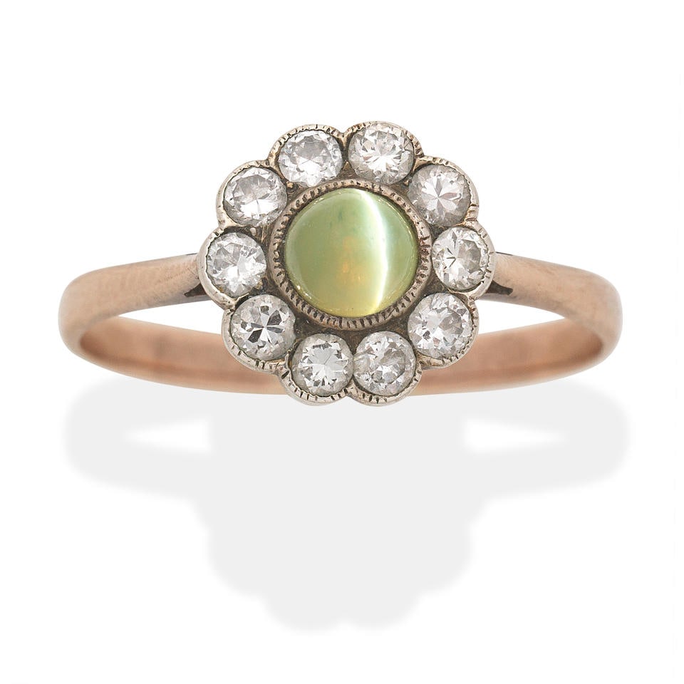 CAT'S EYE CHRYSOBERYL AND DIAMOND RING (1 of 3)