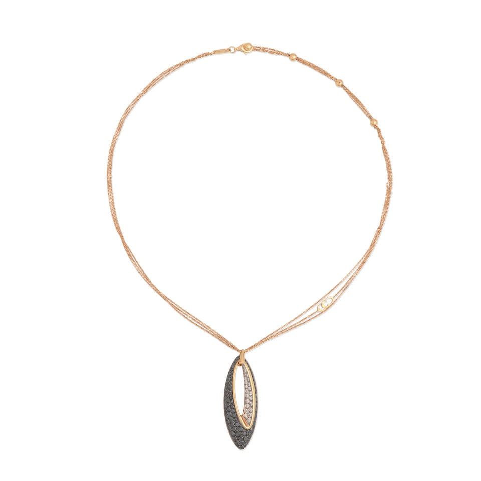 CHIMENTO: DIAMOND AND BLACK DIAMOND PENDANT NECKLACE: CHIMENTO: DIAMOND AND BLACK DIAMOND PENDANT NECKLACE Circular-cut treated black diamonds Brilliant-cut diamonds Signed Chimento Lengths: chain adjustable 37.2-44.8cm, pendant 4.6cm Weight approx. 18.5
