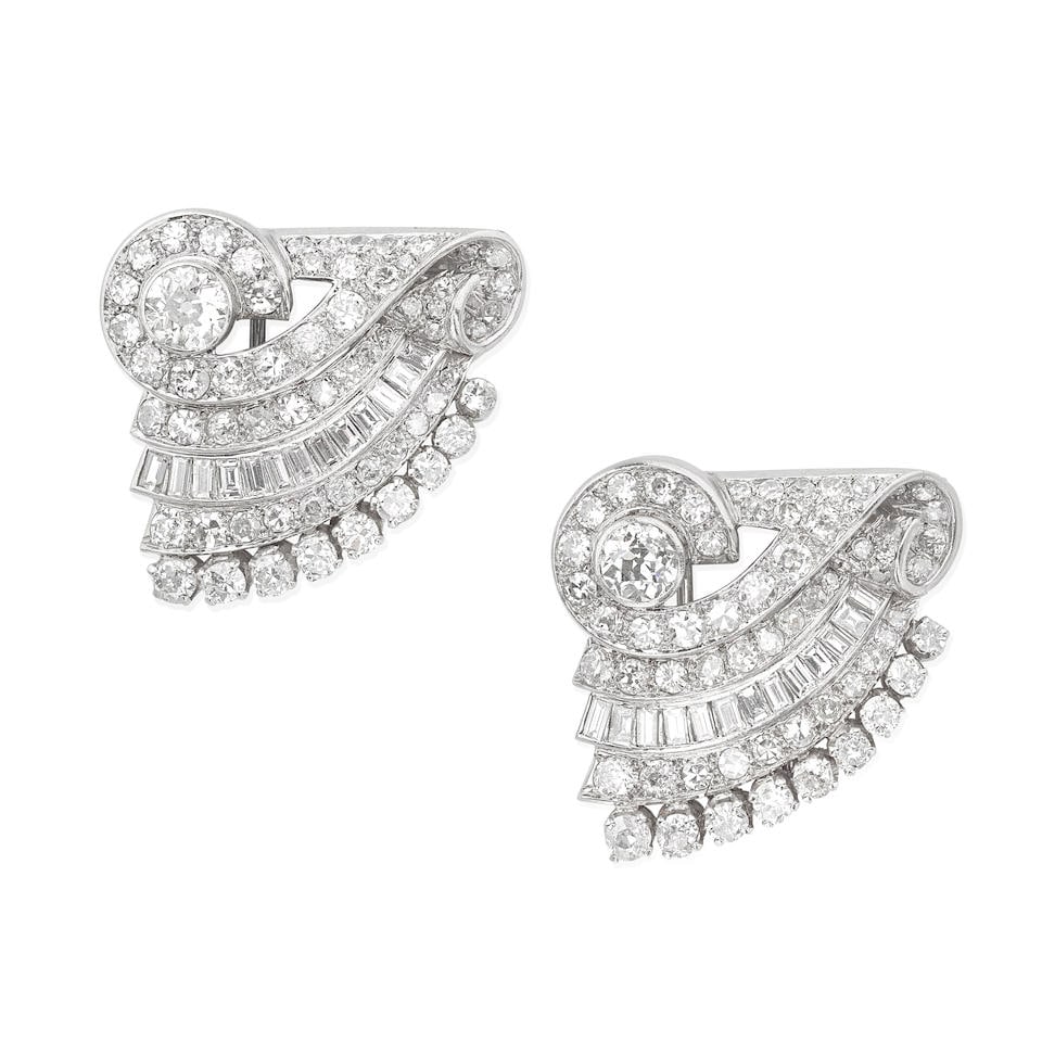 ART DECO DIAMOND CLIP BROOCHES, (2) (1 of 3)