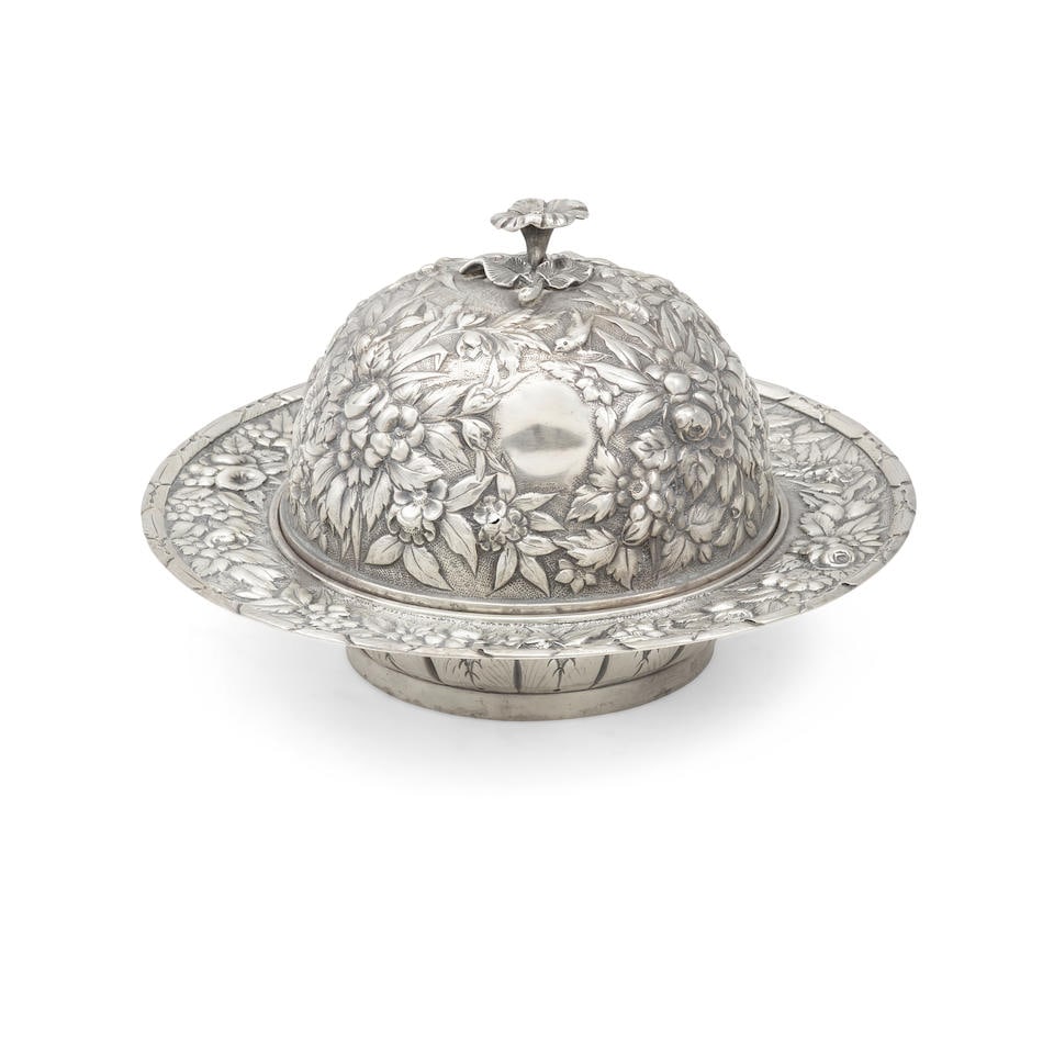 AN AMERICAN COIN SILVER CHASSED AND REPOUSSÉ COVERED BUTTER DISH by A. E. Warner, Baltimore... (1 of 1)