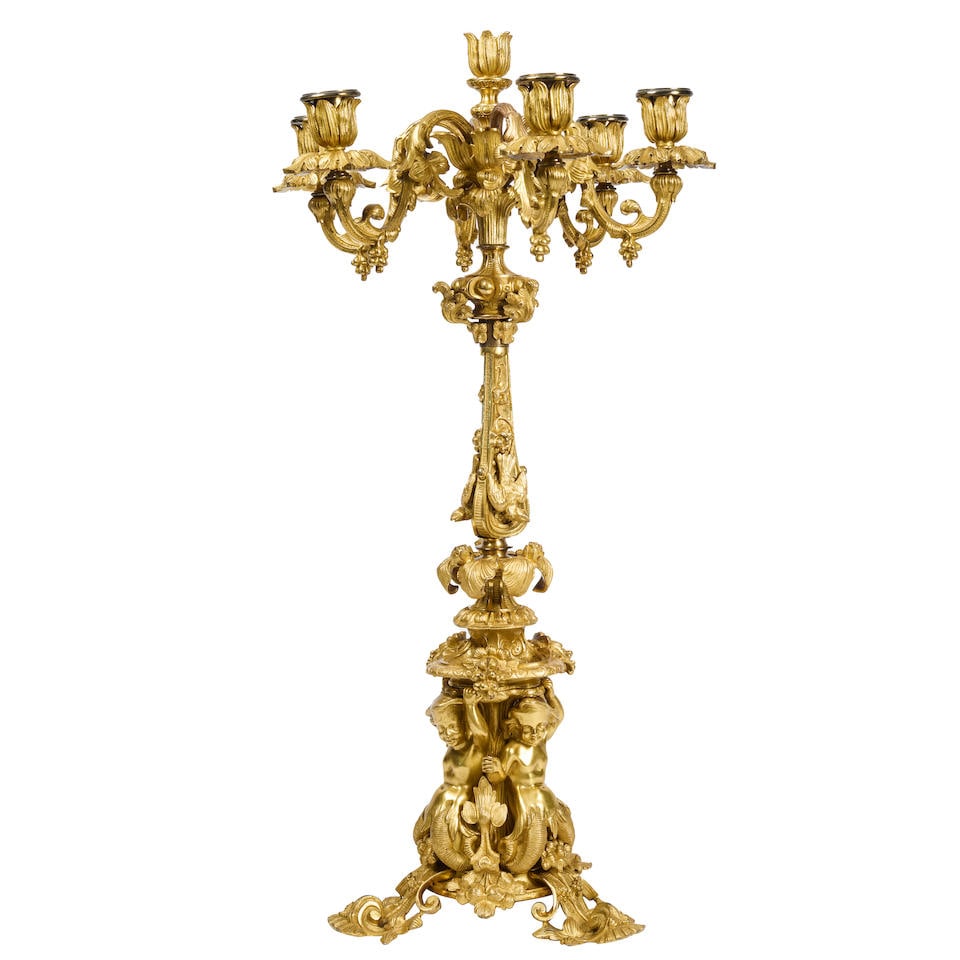 A ROCOCO STYLE GILT BRONZE SEVEN-LIGHT CANDELABRAEarly 20th century (1 of 1)