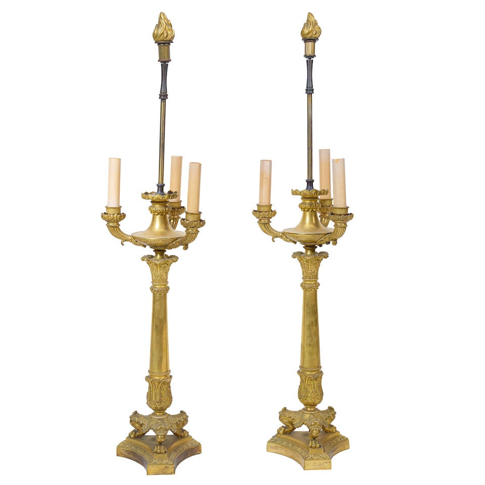 A PAIR OF EMPIRE STYLE GILT BRONZE FOUR-LIGHT CANDELABRA (1 of 1)