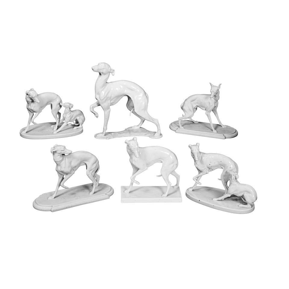 A GROUP OF GERMAN PORCELAIN FIGURES AND FIGURAL GROUPS OF GREYHOUNDS20th century (1 of 1)