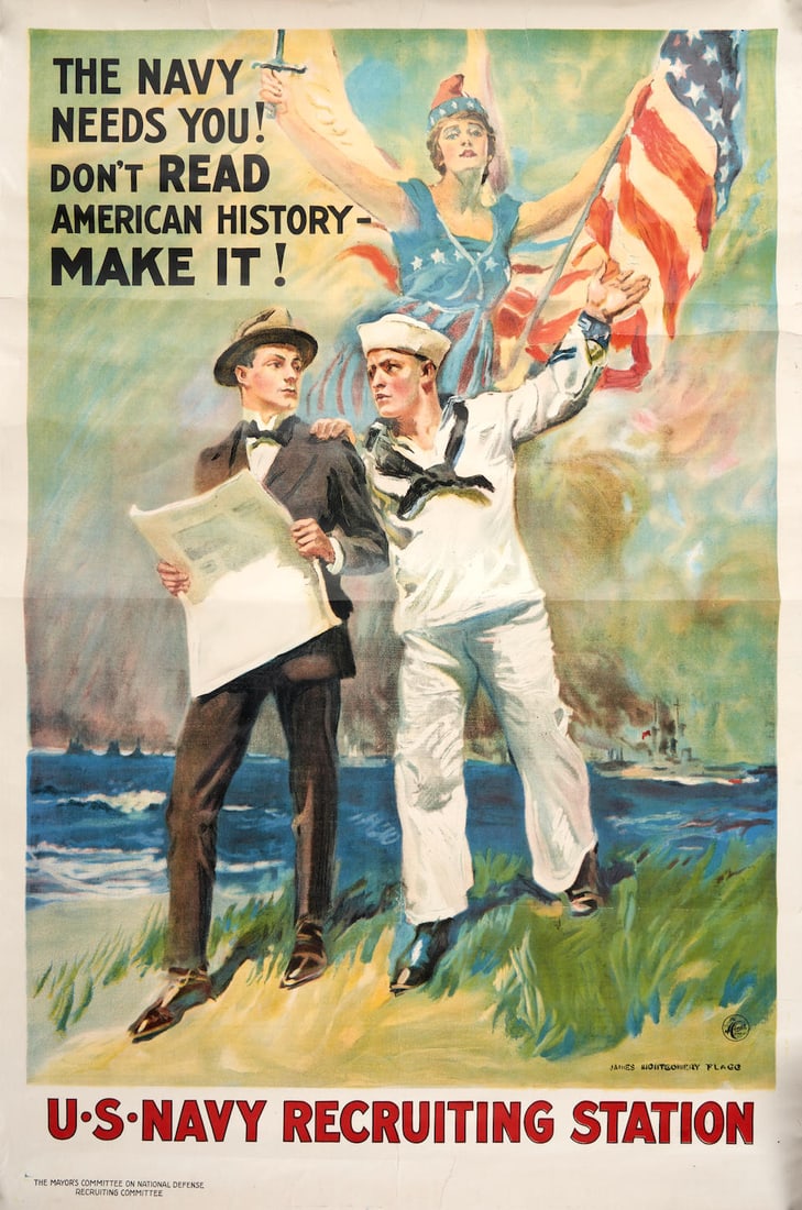 WORLD WAR I POSTER. FLAGG, JAMES MONTGOMERY. 1877-1960. The Navy Needs You! Don't Read American ... (1 of 1)