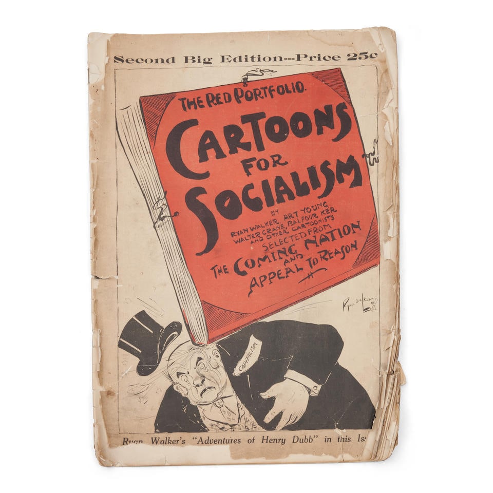 SOCIALIST CARTOONS. The Red Portfolio: Cartoons for Socialism.: SOCIALIST CARTOONS. The Red Portfolio: Cartoons for Socialism. Magazine, 15 x 10 1/2 in., color cover, illustrations throughout in black and white by Ryan Walker, Art Young, Walter Crane, Balfour Ker,