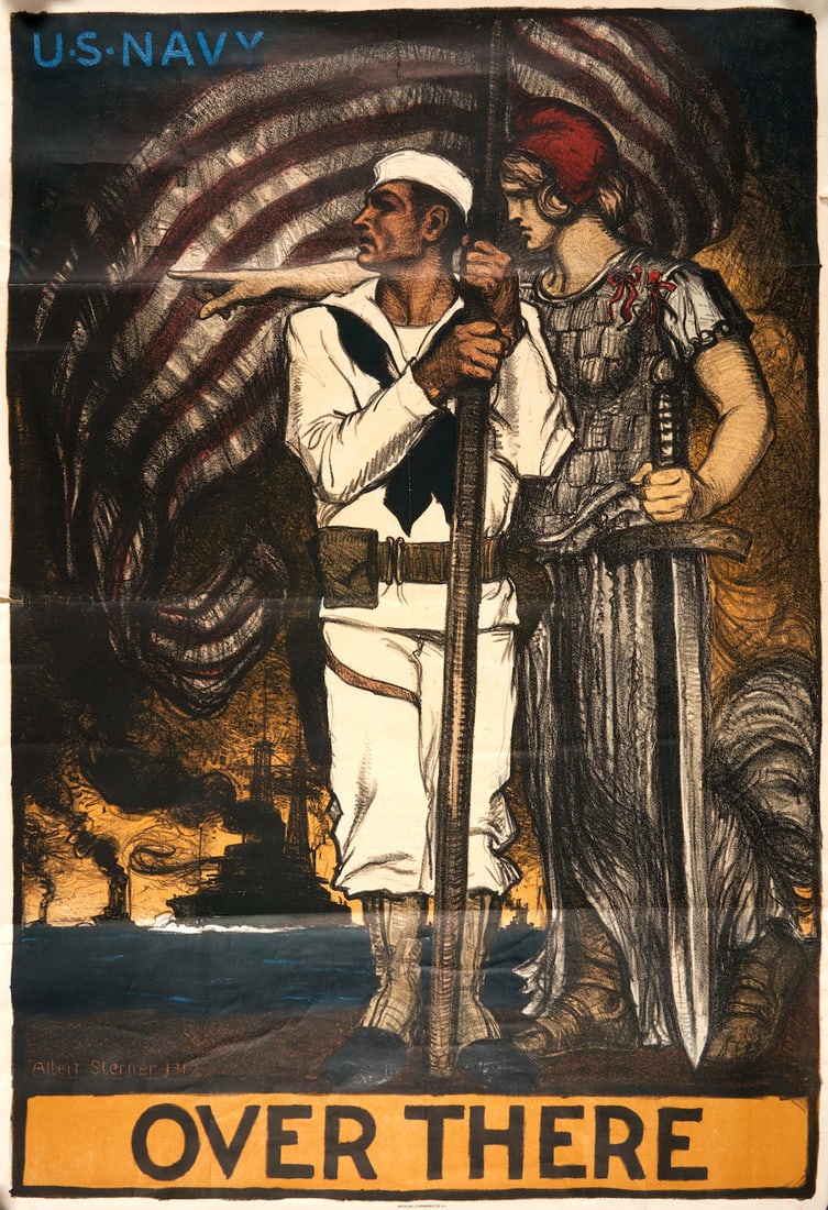 WORLD WAR I POSTER. STERNER, ALBERT. 1863-1946. Over There: U.S. Navy. [1917]. (1 of 1)
