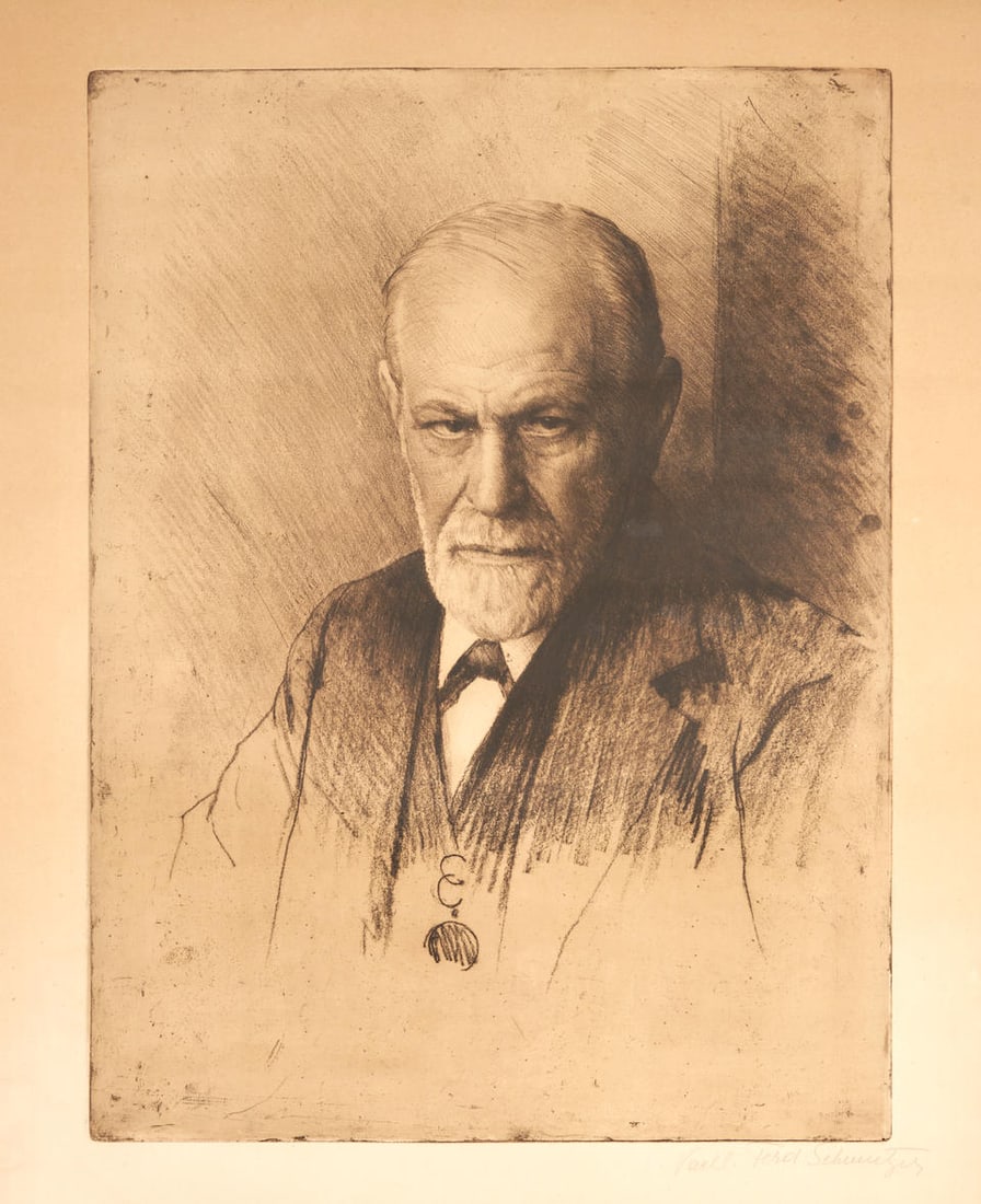 FREUD, SIGMUND. 1856-1939. SCHMUTZER, FERDINAND. 1870-1928.[after] Portrait of Sigmund Freud. (1 of 3)